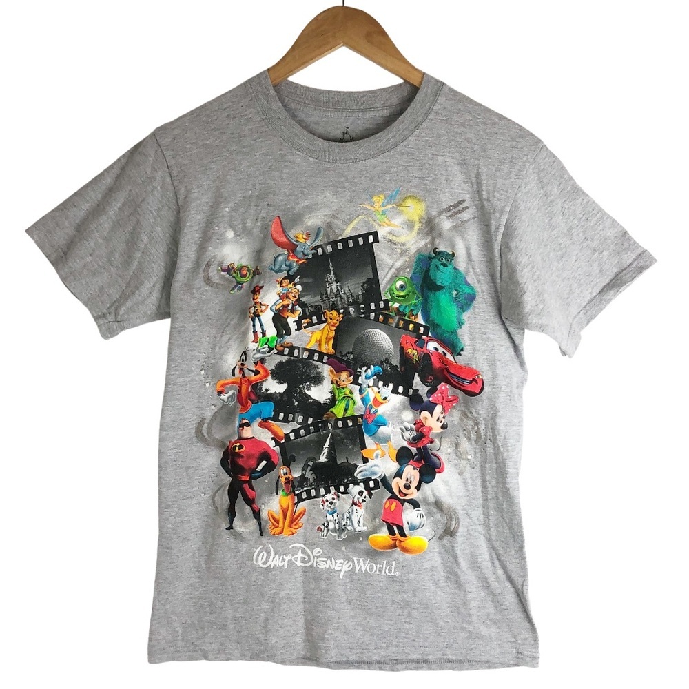 Walt Disney World Gray Graphic T Shirt Women's All Over Characters Movie Film - Picture 3 of 14
